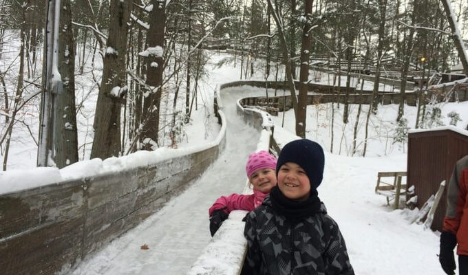 kids by winter luge track muskegon sports complex muskegon state park