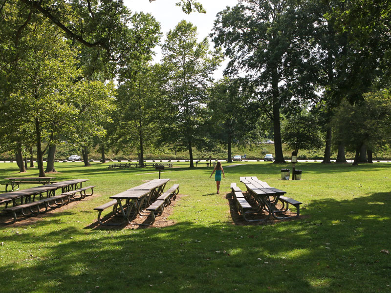 Johnson Park picnic tables and girl Hunt