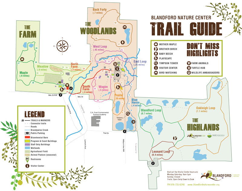 map of Blandford Nature Center trails