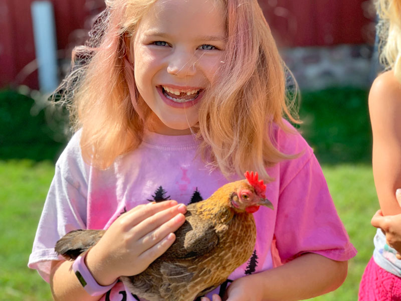 Girl with Chicken at Blandford Nature Center farm