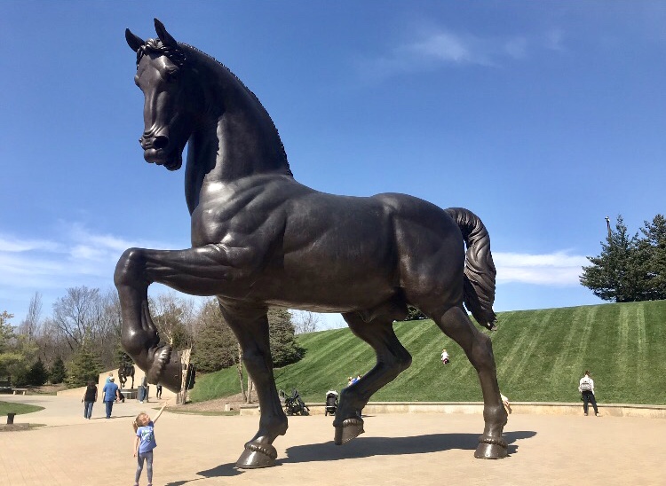 The Iconic American Horse sculpture at Frederik Meijer Gardens in Grand Rapids Michigan