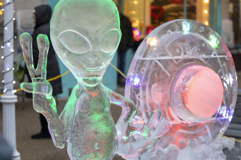 St Josephn Magical Ice Fest alien sculpture