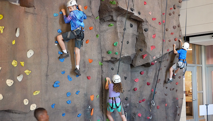 Kroc Camp 2020 rock wall climbers