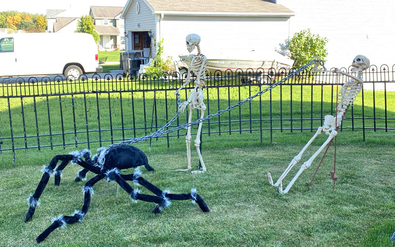11372 Trent St SE Lowell Halloween display skeletons walking spiders Hunt