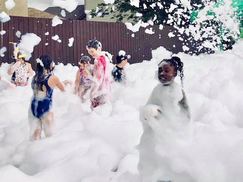 BattleGR foam party with kids laughing