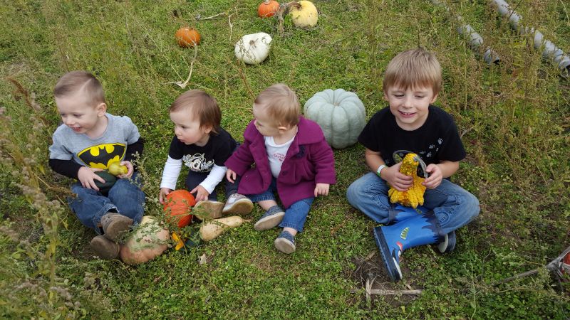 Post Family Farm kids with different colored pumpkins Rudd