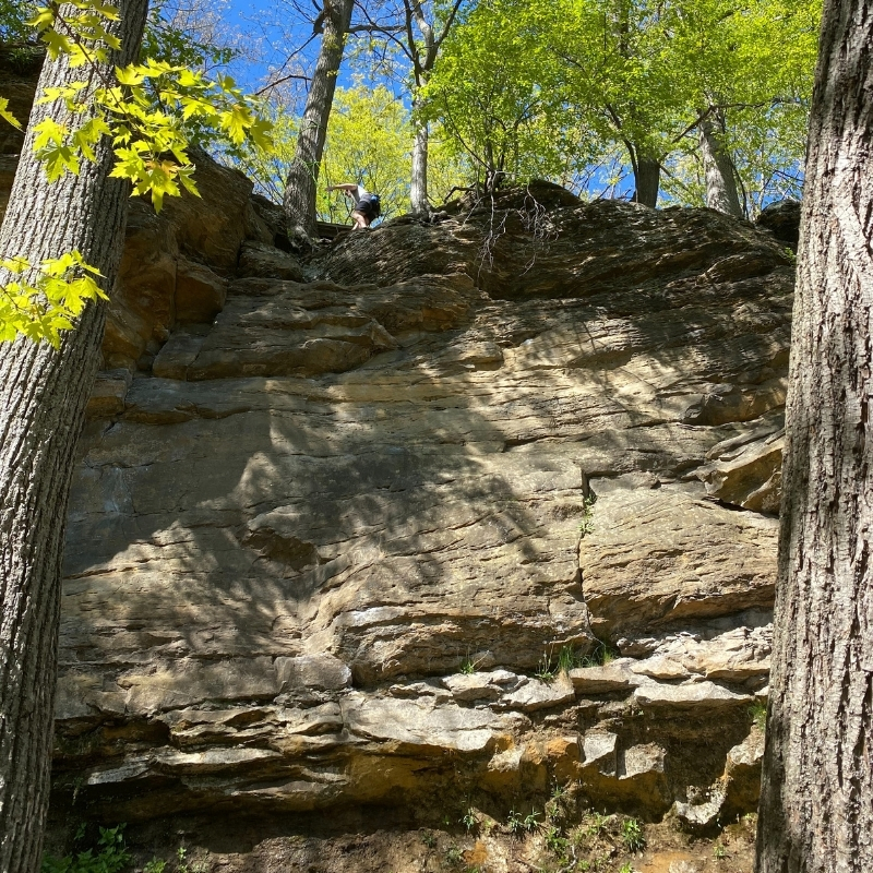 Someone-rock-climbing the ledges
