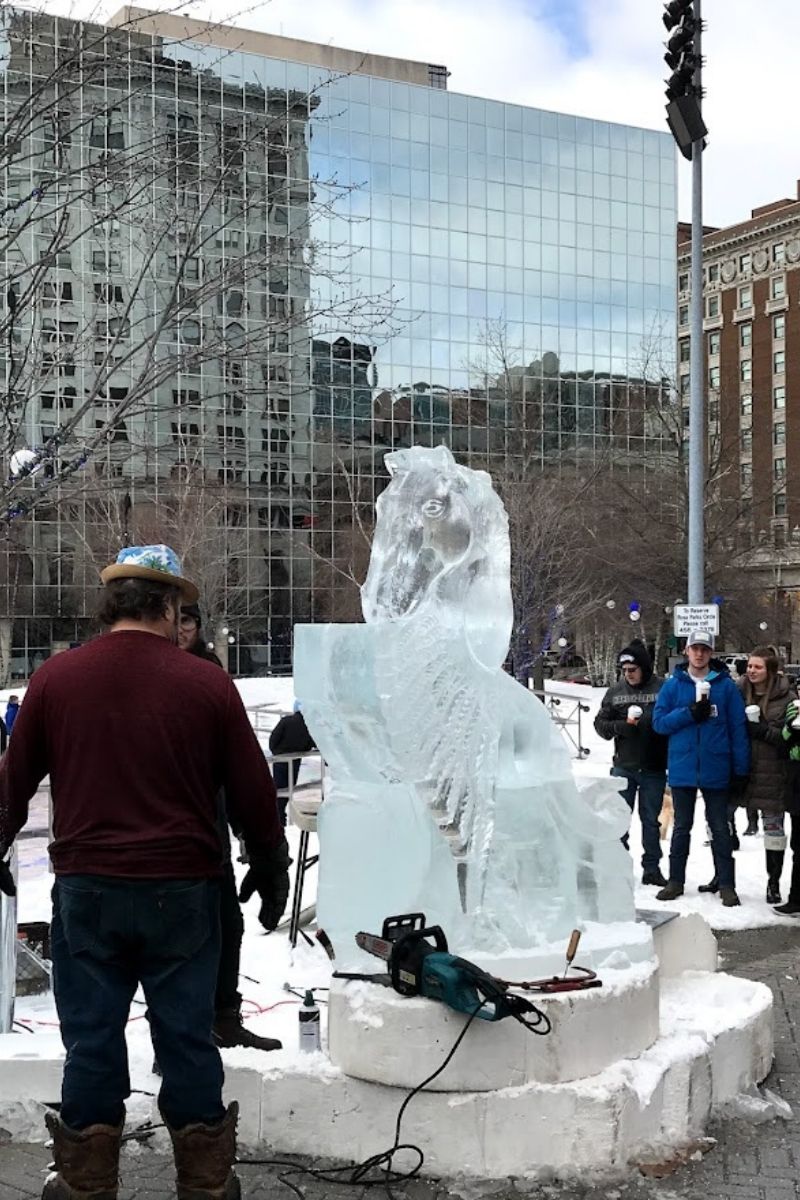 ice sculpture carving World of Winter Grand Rapids 