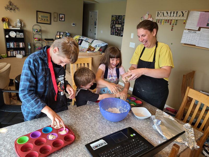 Kids Cook Real Food family making rolls