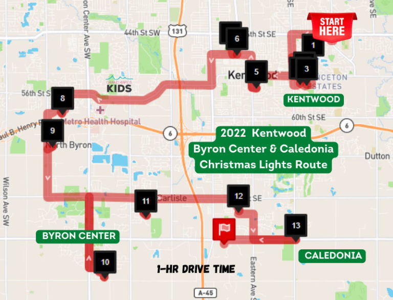 Here's a NoStress, 1Hour Christmas Lights Route for Kentwood, Byron