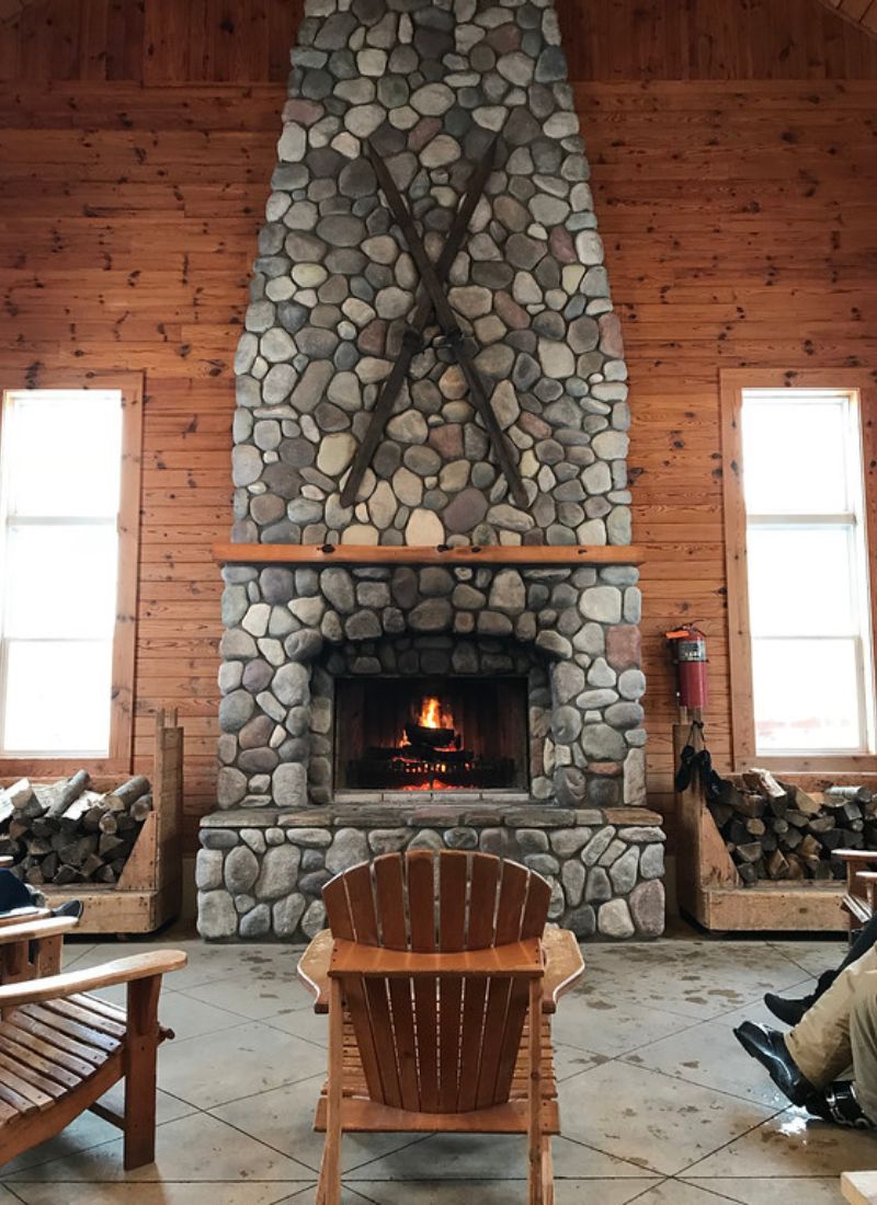 caberfae blackmer lodge fireplace winter