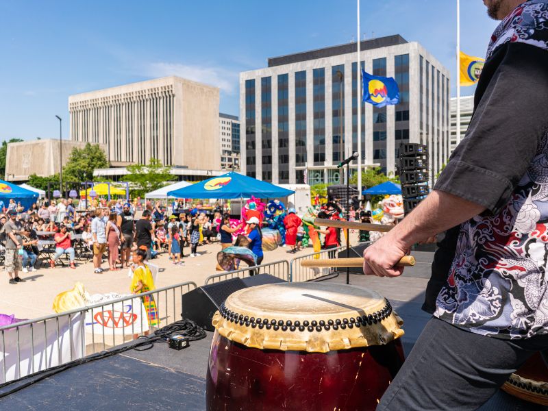 Drumming at the Asian Pacific Festival Grand Rapids