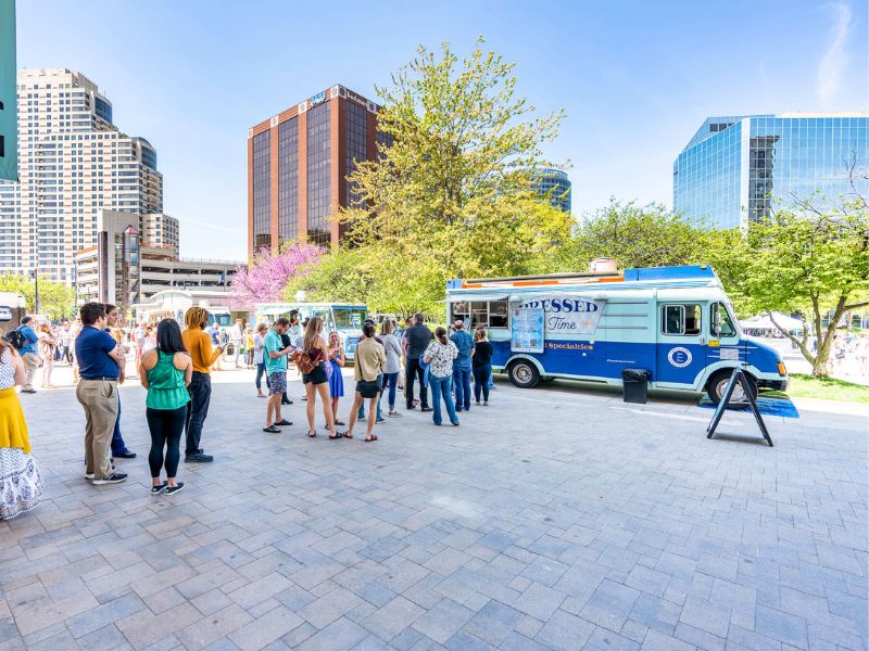 Relax at Rosa food trucks and cityscape