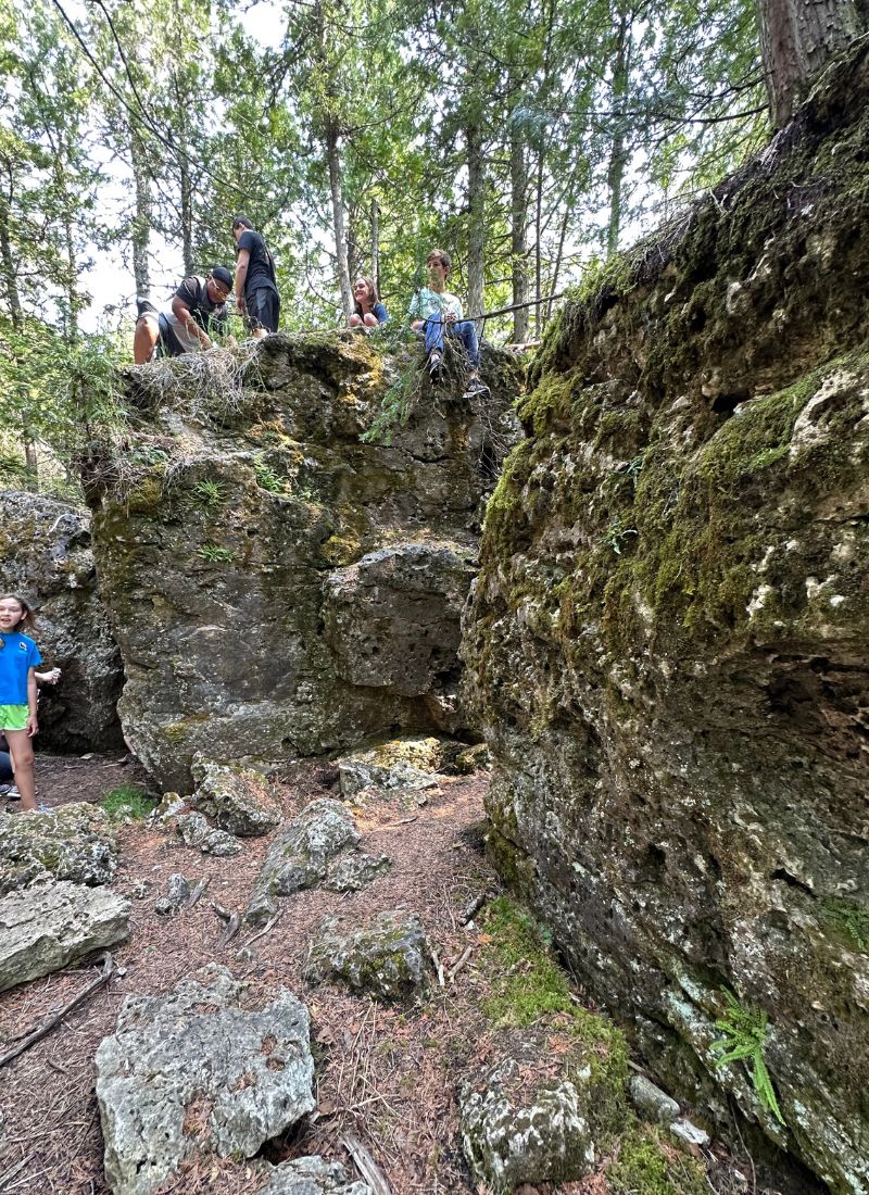 Mossy Boulders on Narnia Trail Michigan in John Arthur Woollam Preserve - Les Cheneaux Islands