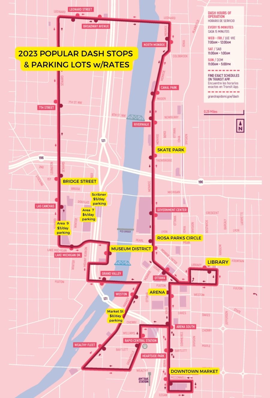 dash route stops and where to park