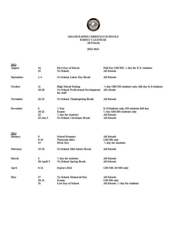 All the Greater Grand Rapids School Calendars 202324 (+GRPS School