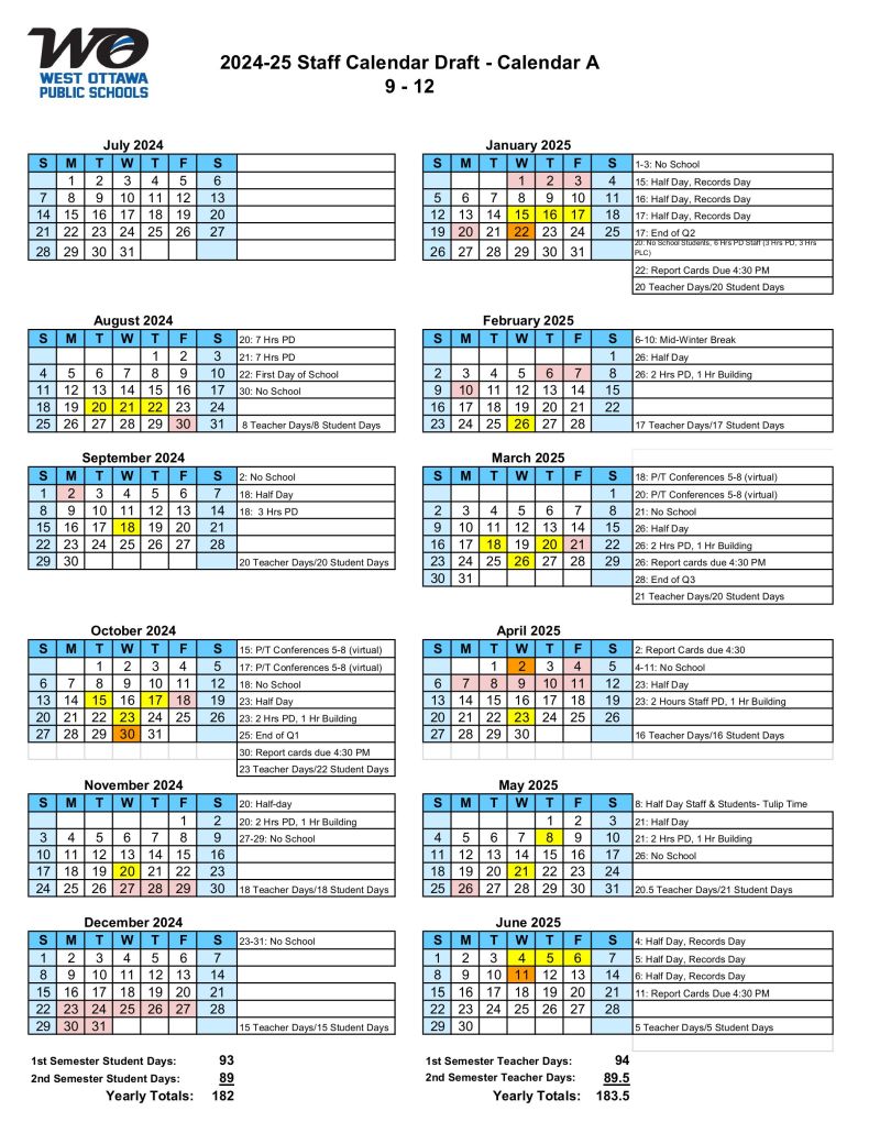 west ottawa school calendar 2024 high