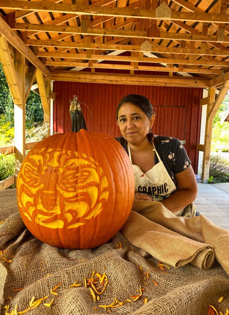Alynn Guerra with pumpkin