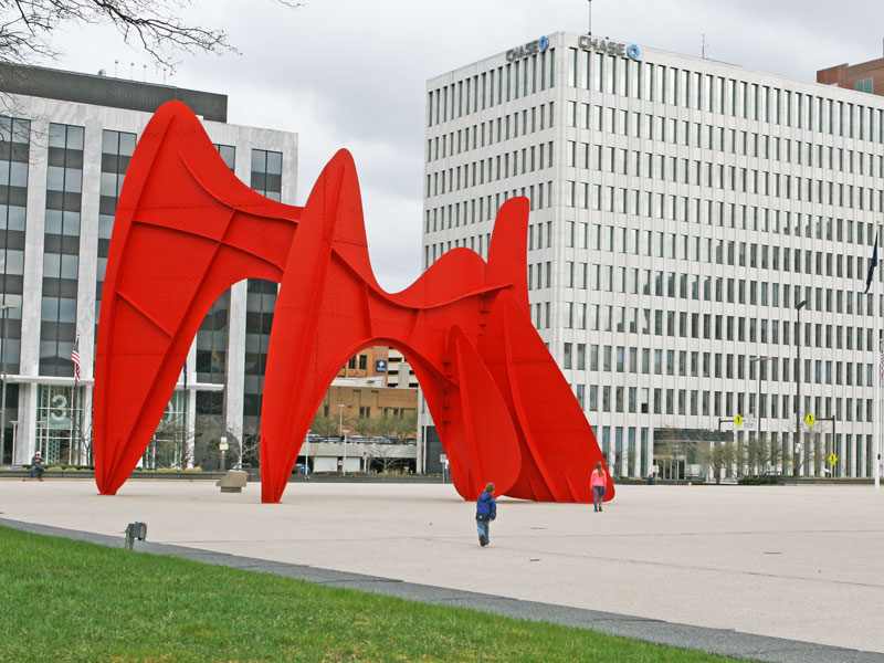 Calder sculpture along Grand Rapids riverwalk.