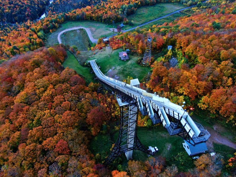 Copper Peak Scenic Chairlift Ride Fall colors Michigan aerial