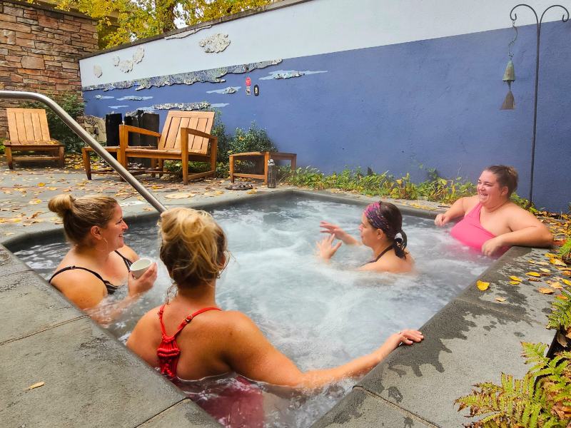 Crystal Mountain Spa friends in Outdoor Hot Tub
