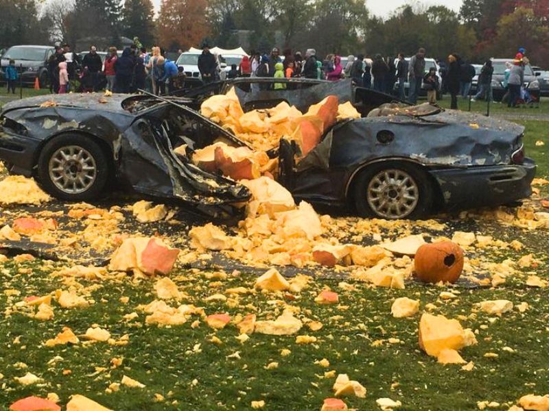 Gull Meadow Farm Smashed Car with Pumpkin
