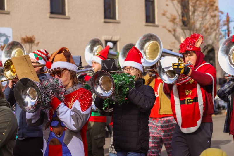 Rockford Christmas Parade Band playing in costumes