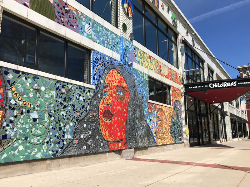 Grand Rapids Children's Museum exterior is a beautiful tile mural.