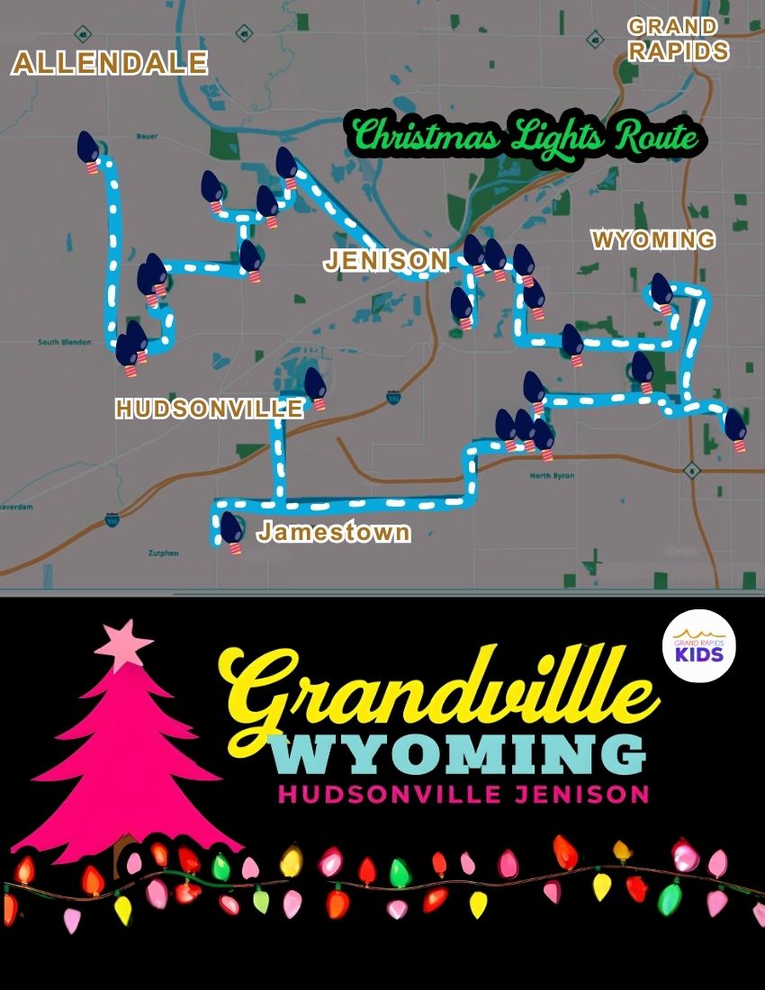 grandville christmas lights route map