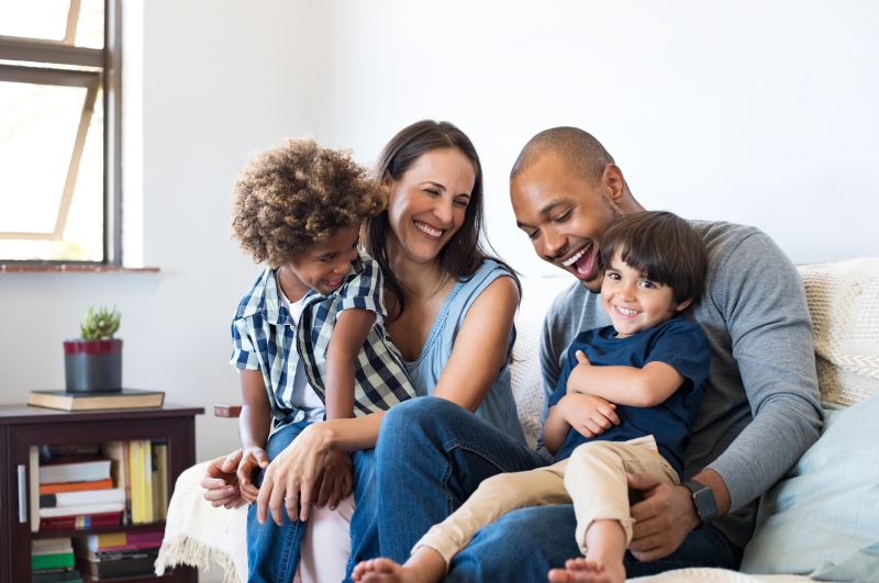 family on couch