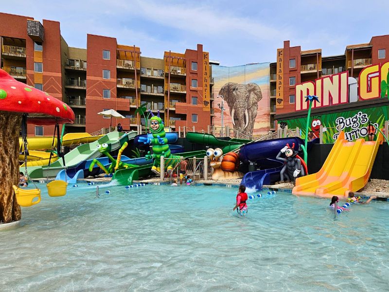 Exterior View of Lodging and water playground at Kalahari