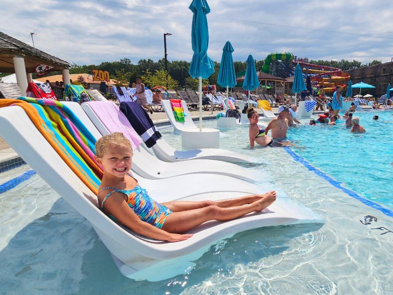 Catching some rays on a poolside lounge chair at Kalahari waterpark and resort