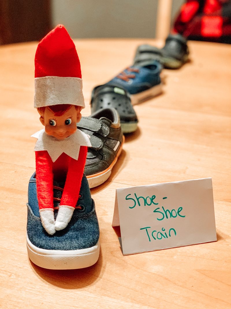 easy elf on the shelf ideas elf in shoe train