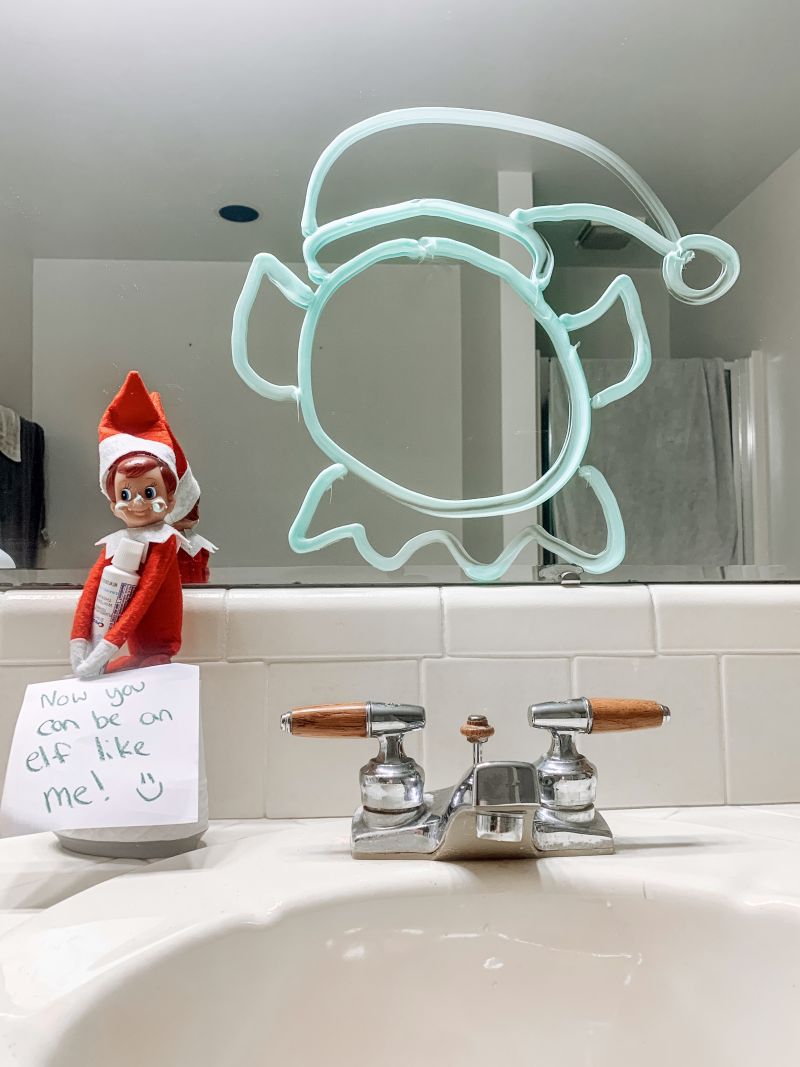 elf on the shelf ideas toothpaste on bathroom mirror