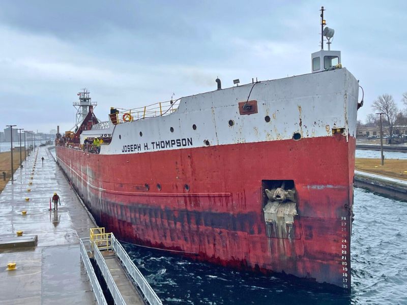 Ship going through the Soo Locks in Sualt Ste. Marie, MI