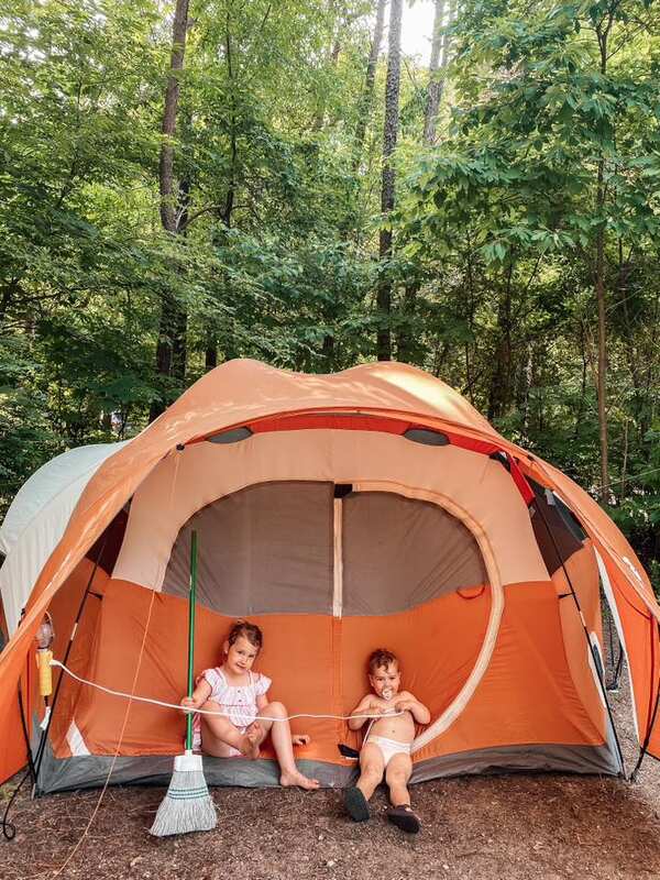 orange tent, kids camping