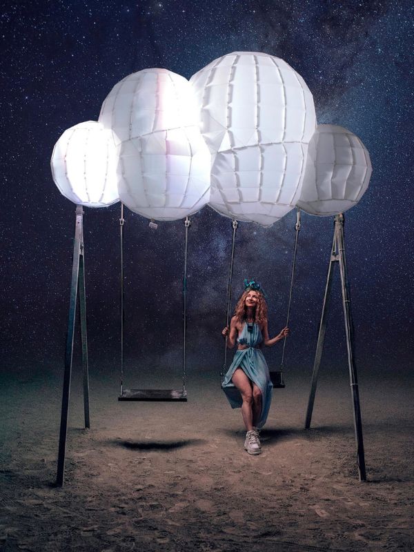 Cloud Swings by Curious Form and Lindsey Glatz for Return to the River Festival in Grand Rapids, MI. Photo by DowntownGRInc