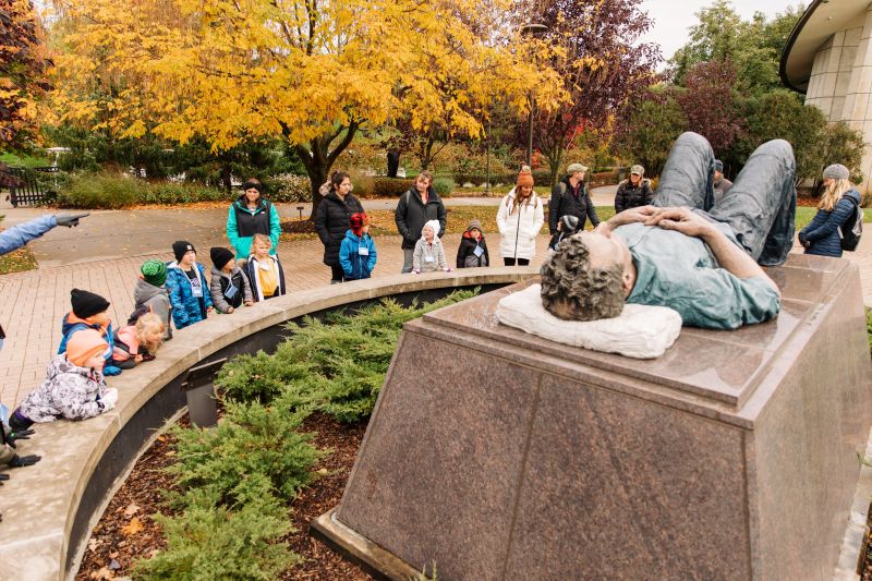 Meijer Gardens sports and classes landing page title sponsor kids around sculpture