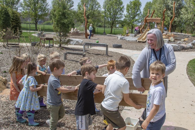 Grand Rapids Christian School Rockford Christian kids at sensory table outdoors