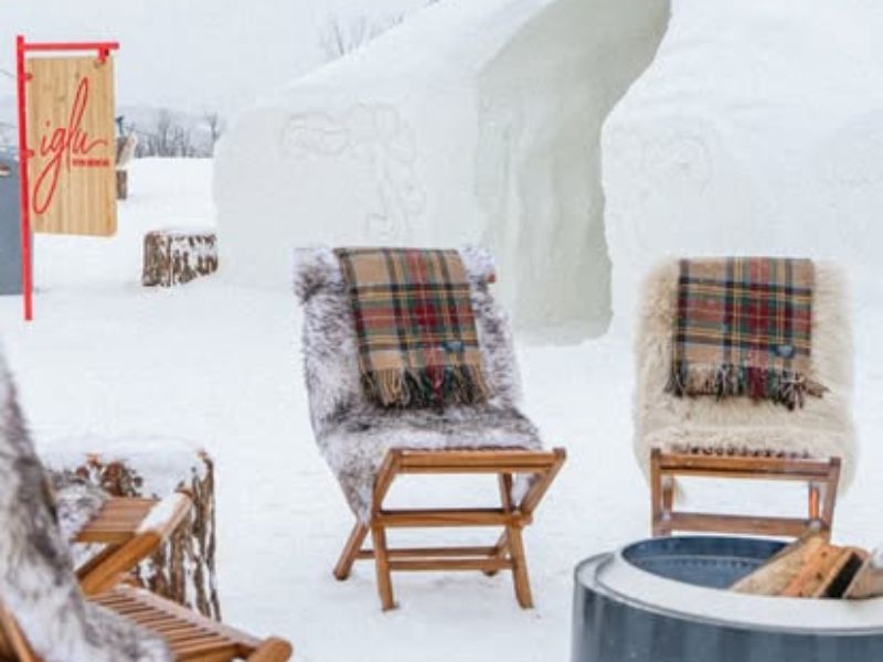 Chairs and Fire Pit at Iglu Snow Fort Bar at Boyne Mountain, MI