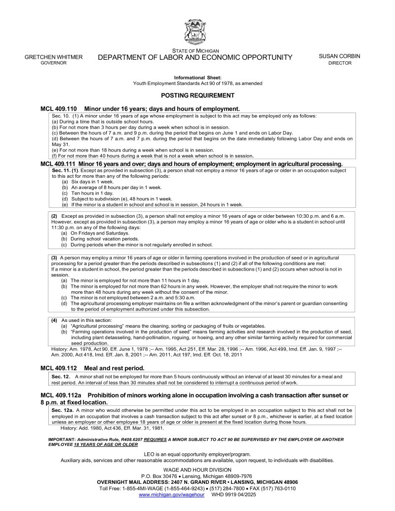 MI Youth Employment Poster 2026